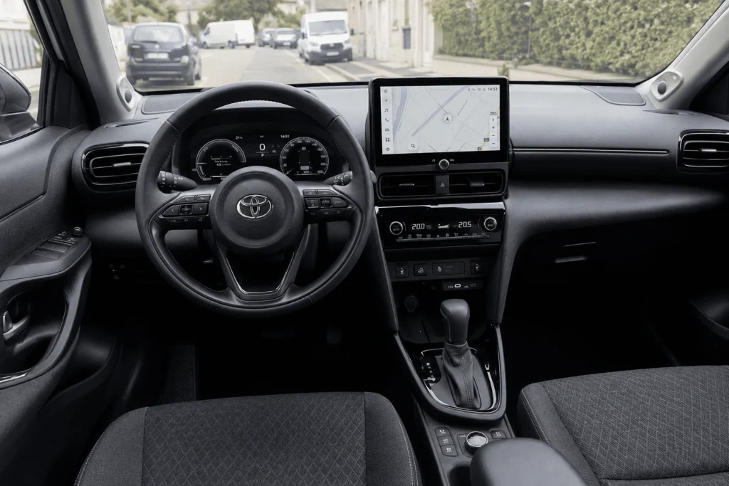 essai de l'intérieur de l'habitacle du toyota yaris cross